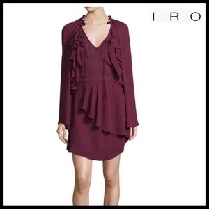 IRO LONG SLEEVE RUFFLE TRIM DRESS